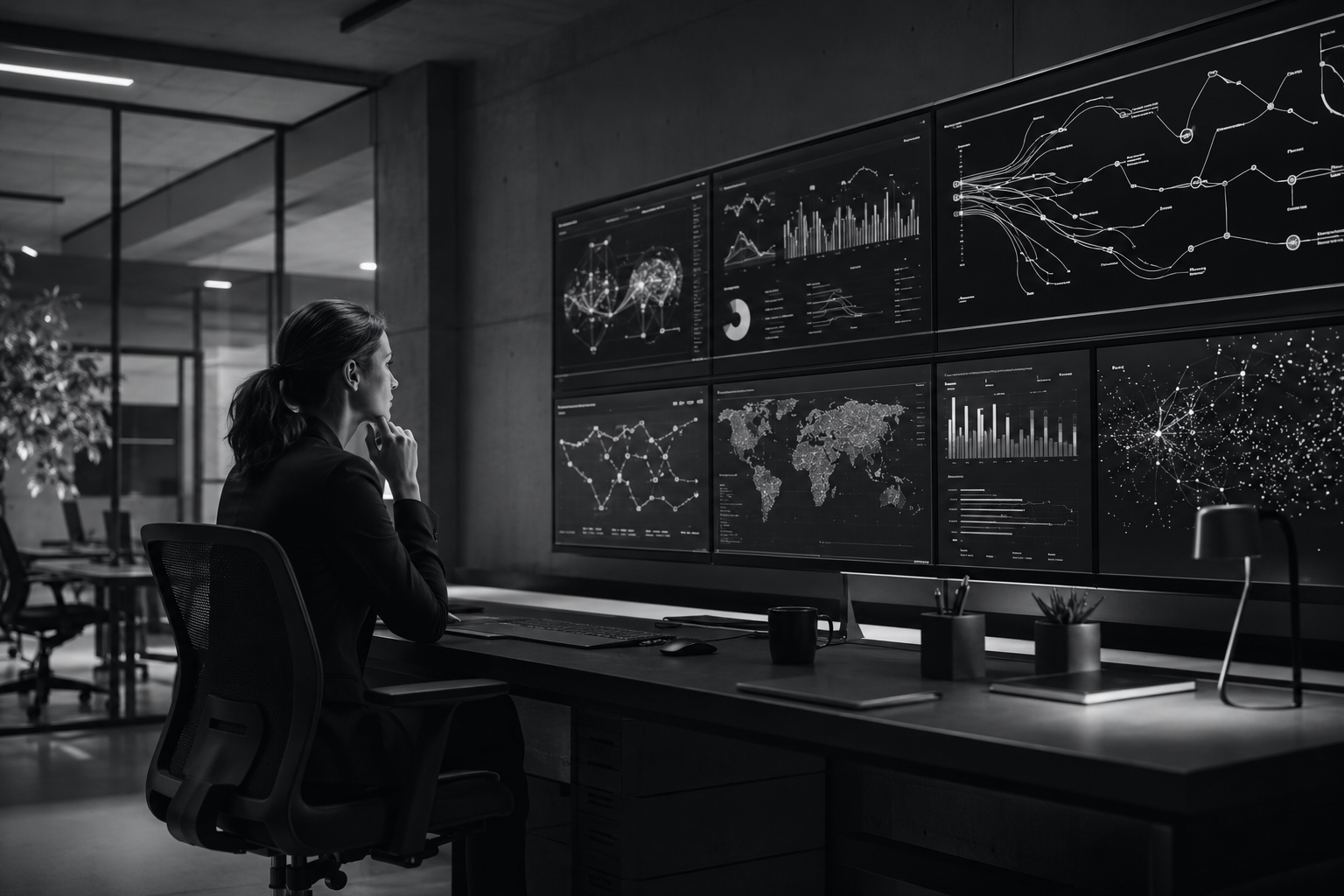A digital operations specialist reviewing analytics and workflow dashboards